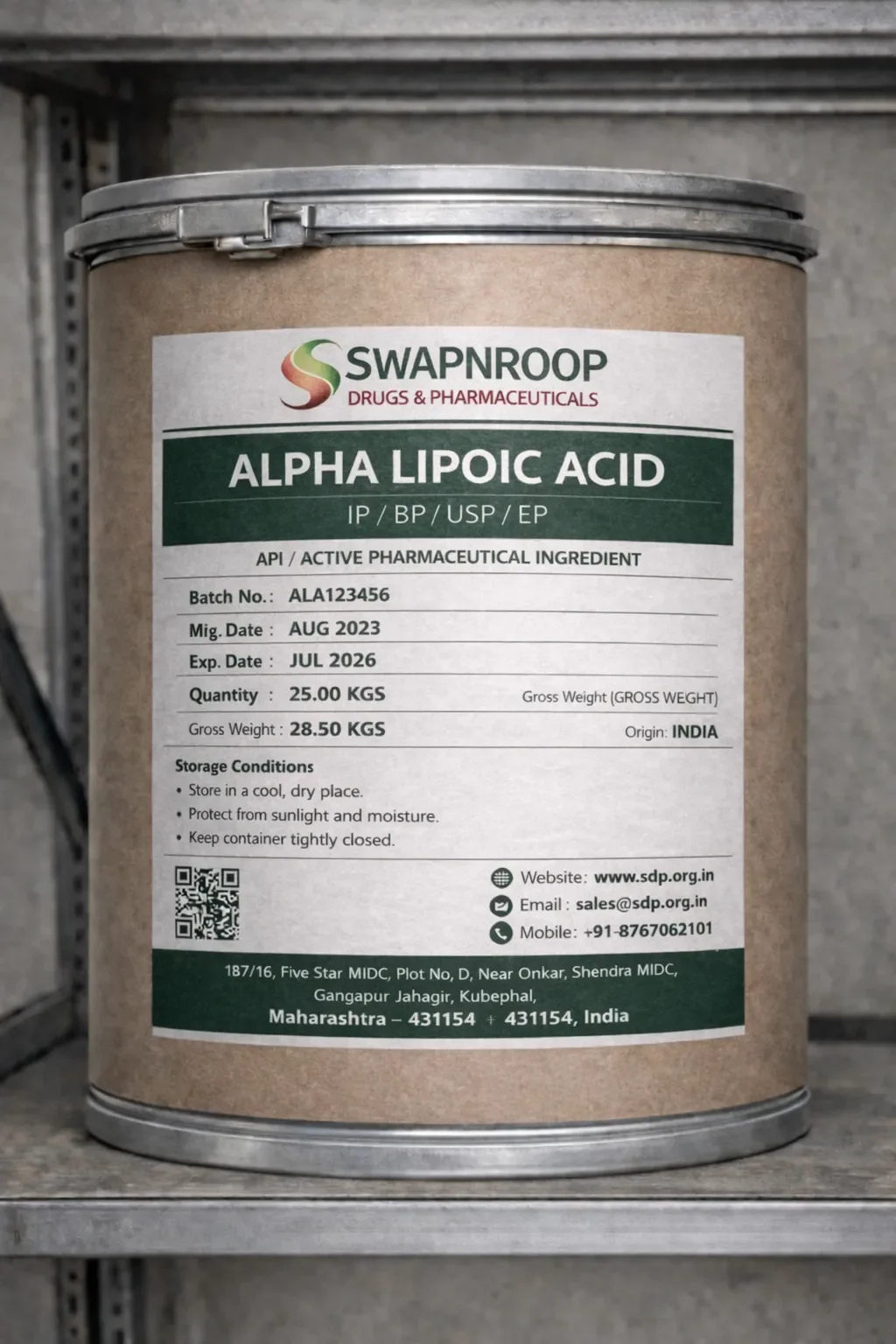Alpha Lipoic Acid API Manufacturer and Bulk Supplier in Maharashtra, India – Swapnroop Pharma